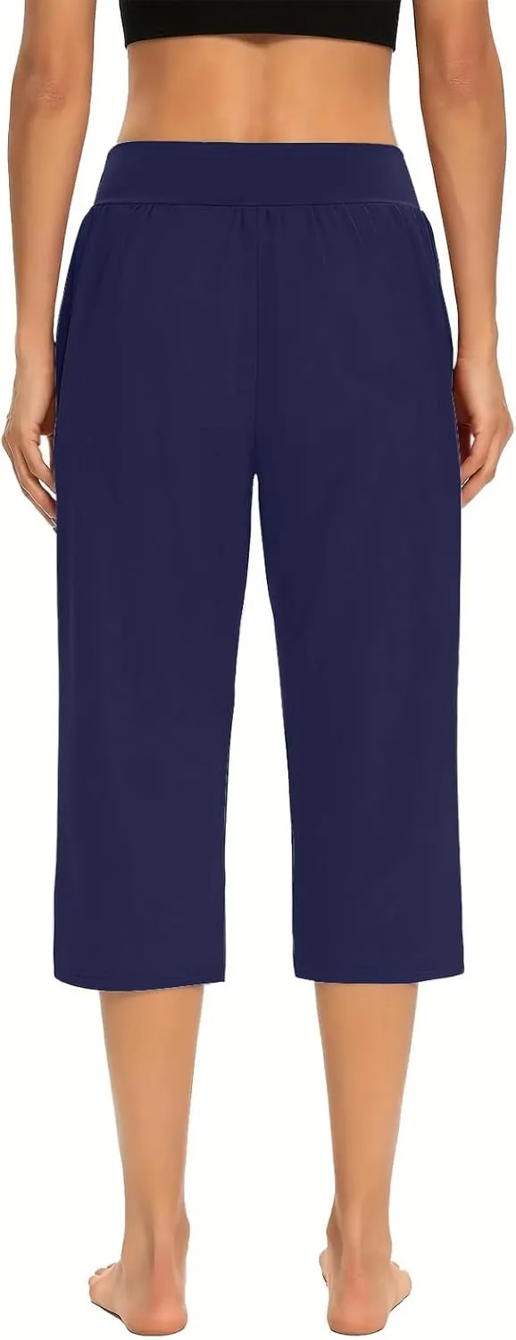 Womens Capris for Summer Elastic Waist Workout Sweatpants 2024 Casual Soft Comfy Yoga Jogger Capri Pants with Pockets