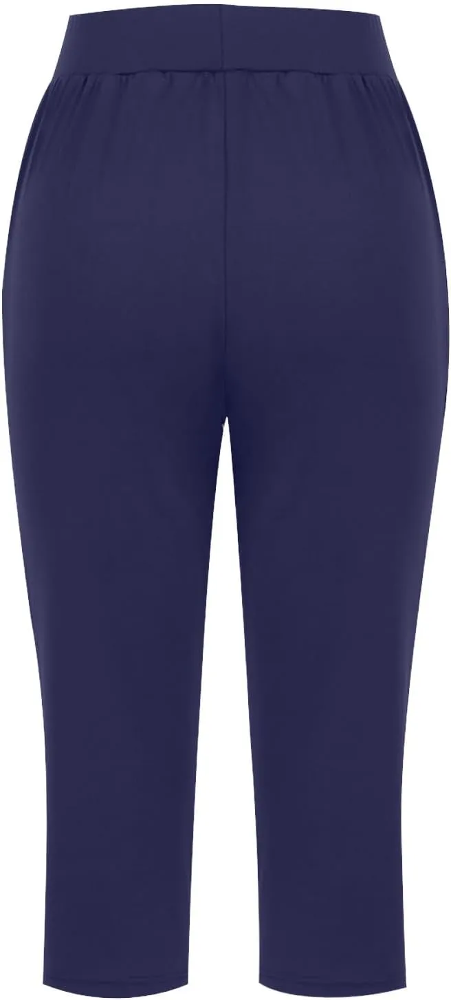 Womens Capris for Summer Elastic Waist Workout Sweatpants 2024 Casual Soft Comfy Yoga Jogger Capri Pants with Pockets