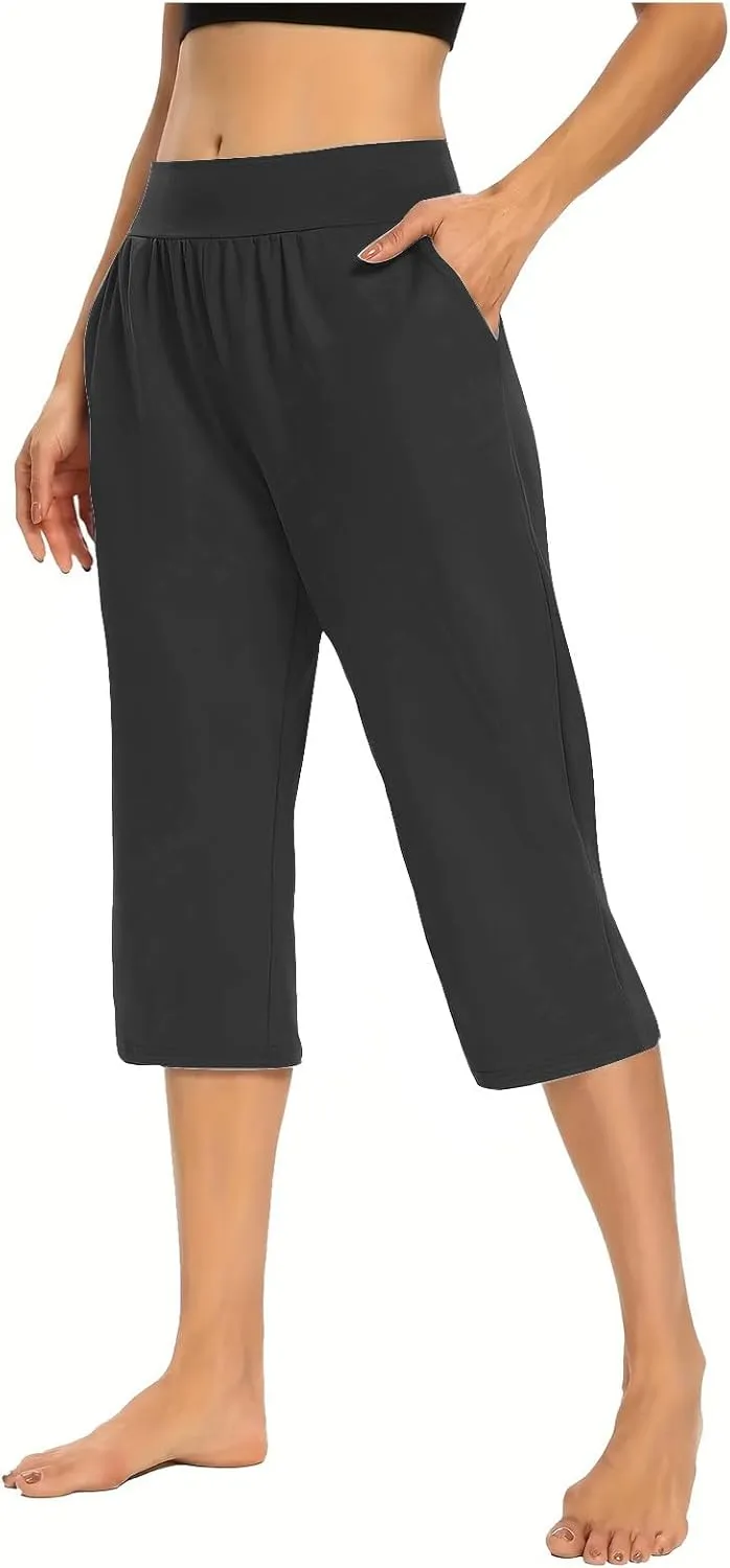 Womens Capris for Summer Elastic Waist Workout Sweatpants 2024 Casual Soft Comfy Yoga Jogger Capri Pants with Pockets