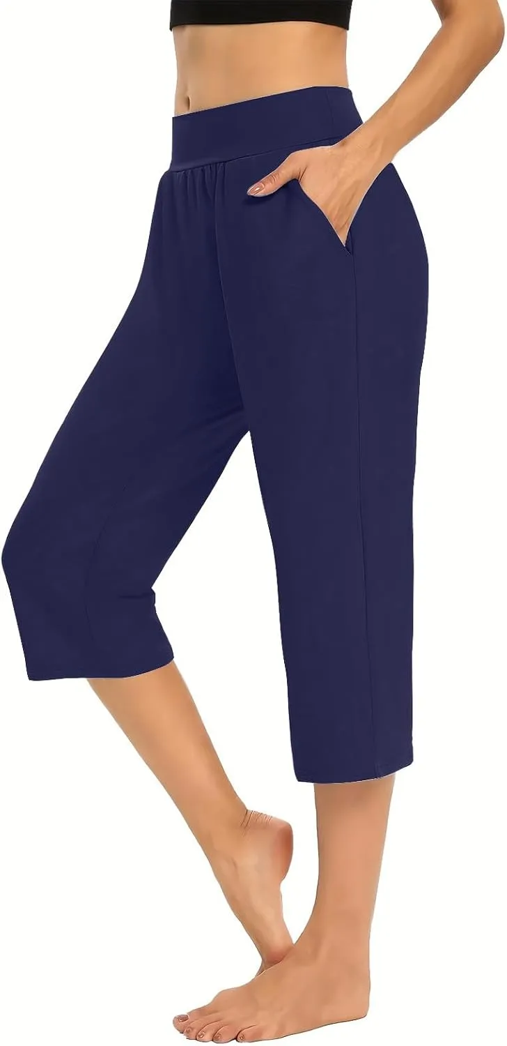 Womens Capris for Summer Elastic Waist Workout Sweatpants 2024 Casual Soft Comfy Yoga Jogger Capri Pants with Pockets