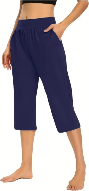 Womens Capris for Summer Elastic Waist Workout Sweatpants 2024 Casual Soft Comfy Yoga Jogger Capri Pants with Pockets