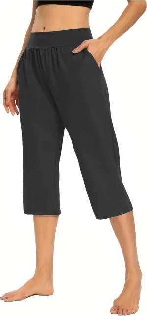 Womens Capris for Summer Elastic Waist Workout Sweatpants 2024 Casual Soft Comfy Yoga Jogger Capri Pants with Pockets