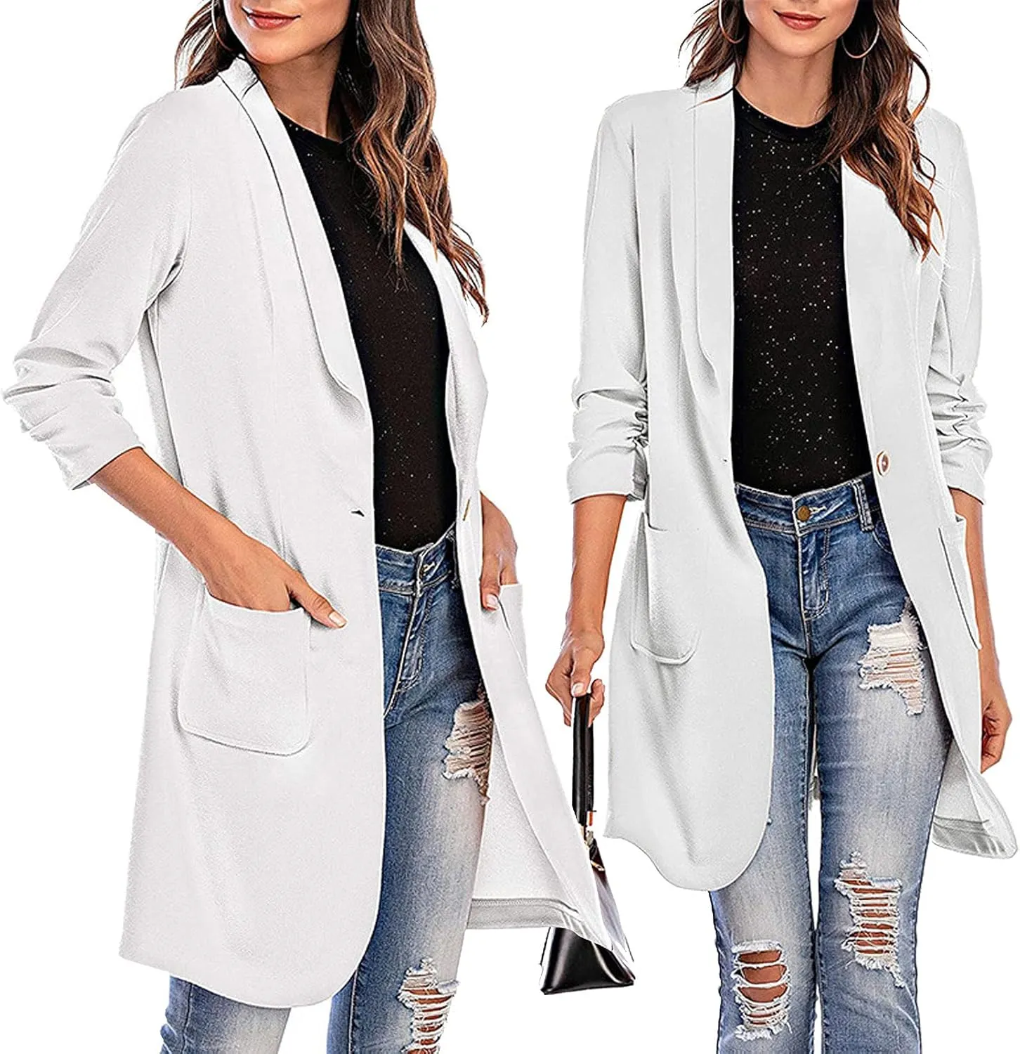 Womens Casual Blazer 2024 Winter Warm Long Cardigan Jacket Business Work Suit Jackets Elegant Slim Overcoat with Pocket