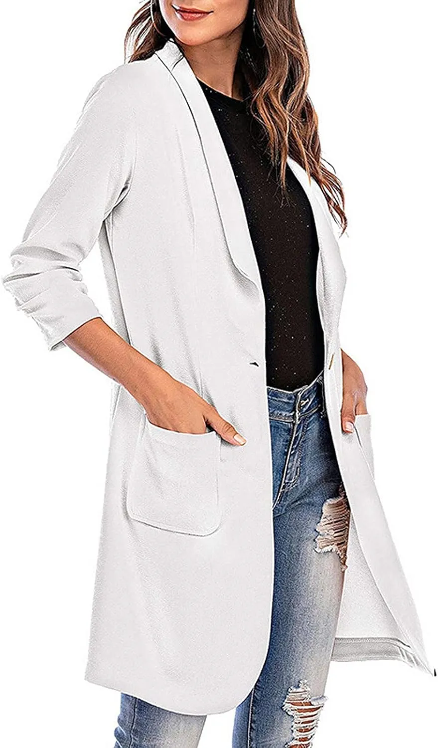 Womens Casual Blazer 2024 Winter Warm Long Cardigan Jacket Business Work Suit Jackets Elegant Slim Overcoat with Pocket