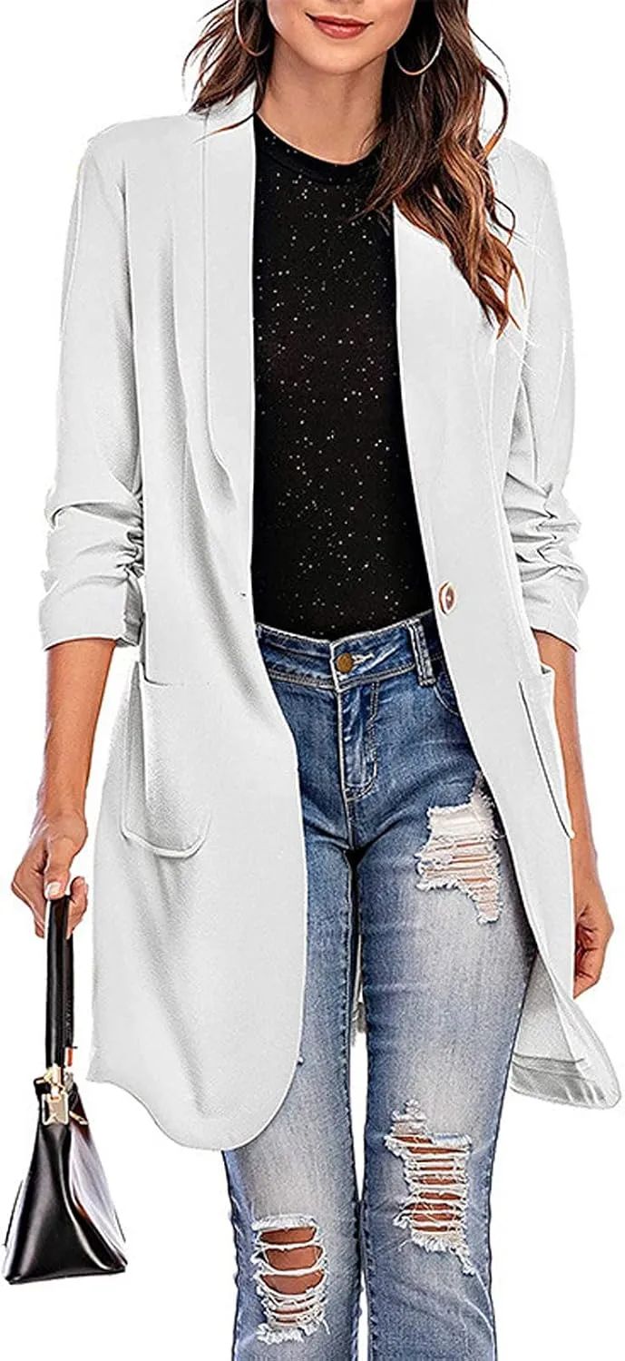 Womens Casual Blazer 2024 Winter Warm Long Cardigan Jacket Business Work Suit Jackets Elegant Slim Overcoat with Pocket