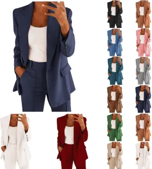 Women's Casual Blazers Business Lightweight Button Down Long Sleeve Jacket Open Front Blazer Summer Cardigan Work Suit