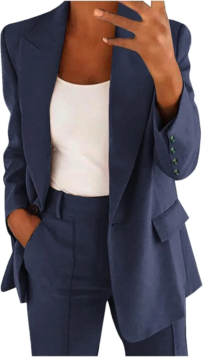 Women's Casual Blazers Business Lightweight Button Down Long Sleeve Jacket Open Front Blazer Summer Cardigan Work Suit
