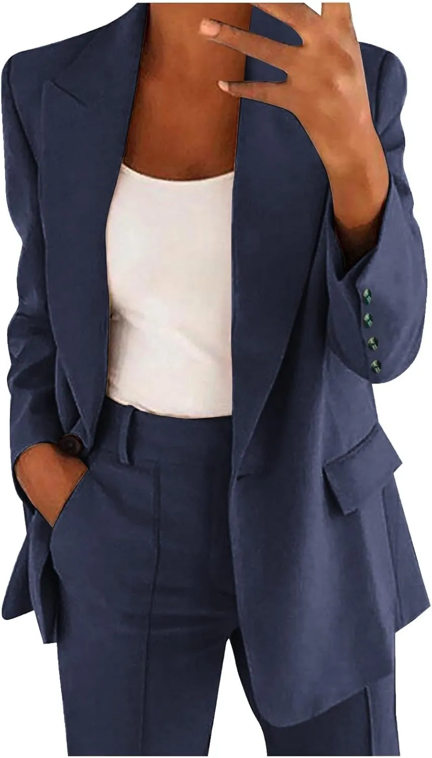 Women's Casual Blazers Business Lightweight Button Down Long Sleeve Jacket Open Front Blazer Summer Cardigan Work Suit
