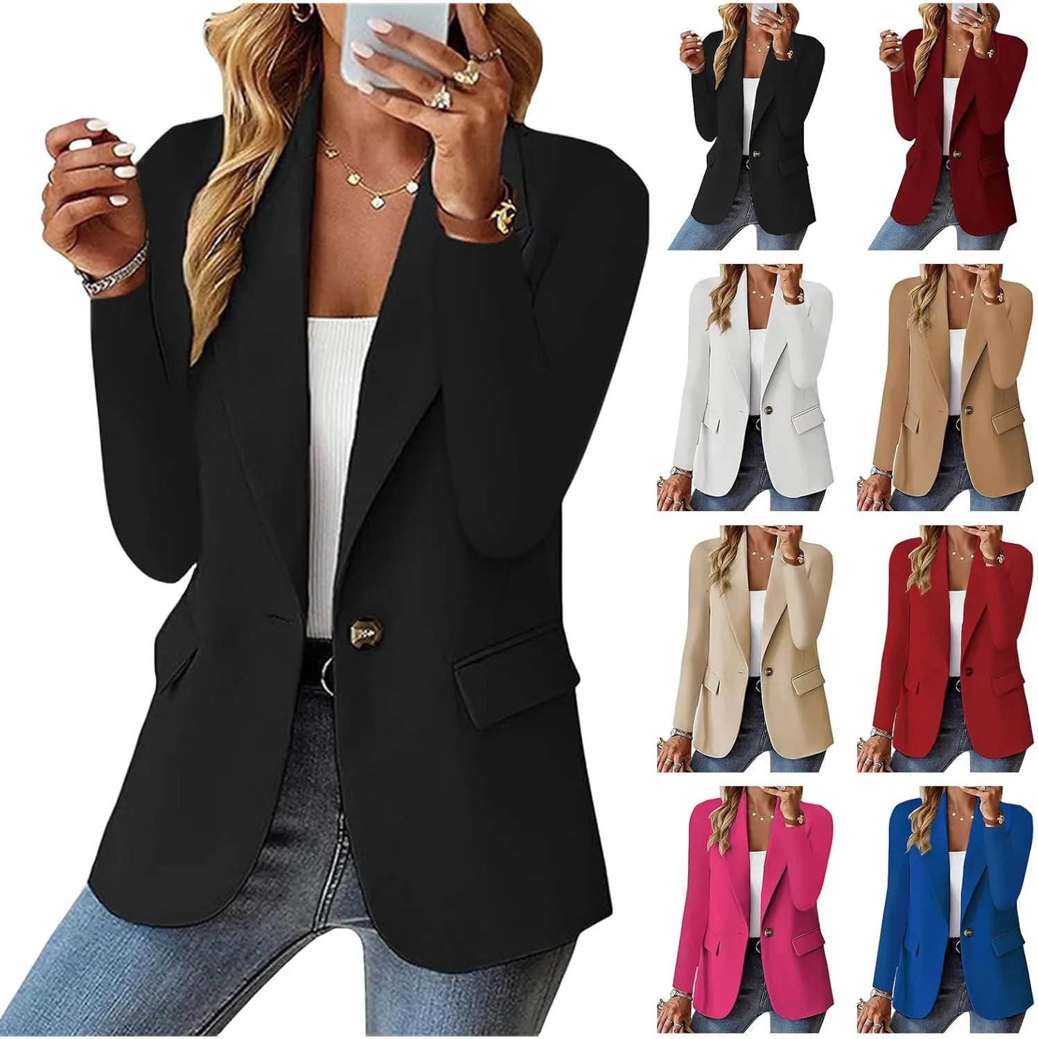 Women's Casual Blazers Jacket Long Sleeve Open Front Work Office Blazer Fashion Suit Jackets Spring Summer Cardigan