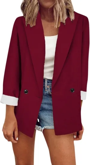 Womens Casual Blazers Open Front,Outwear Jacket Suit Work Lady Solid Elegant Office Button Blazers for Women Business