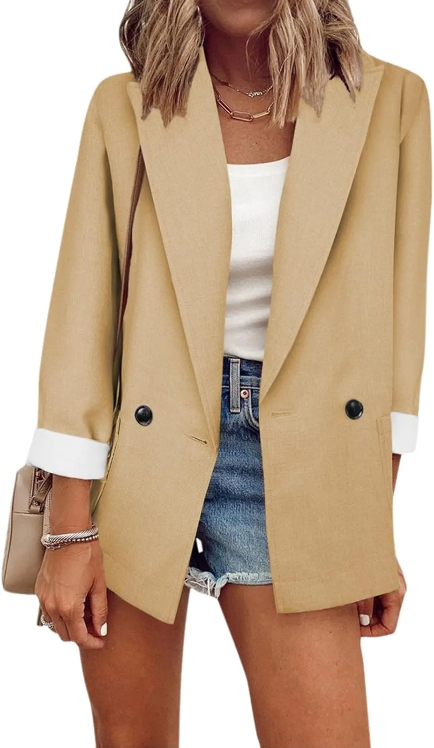 Womens Casual Blazers Open Front,Outwear Jacket Suit Work Lady Solid Elegant Office Button Blazers for Women Business