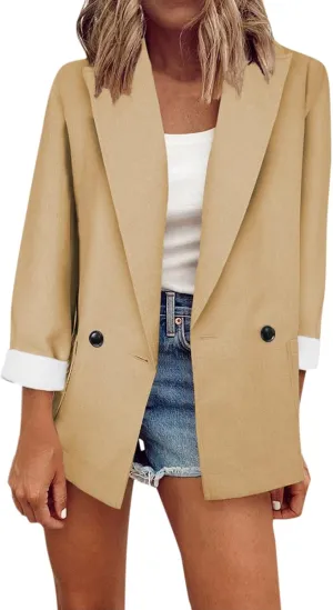 Womens Casual Blazers Open Front,Outwear Jacket Suit Work Lady Solid Elegant Office Button Blazers for Women Business