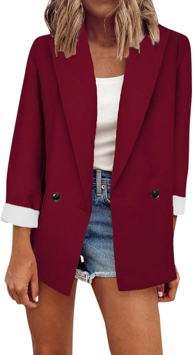 Womens Casual Blazers Open Front,Outwear Jacket Suit Work Lady Solid Elegant Office Button Blazers for Women Business
