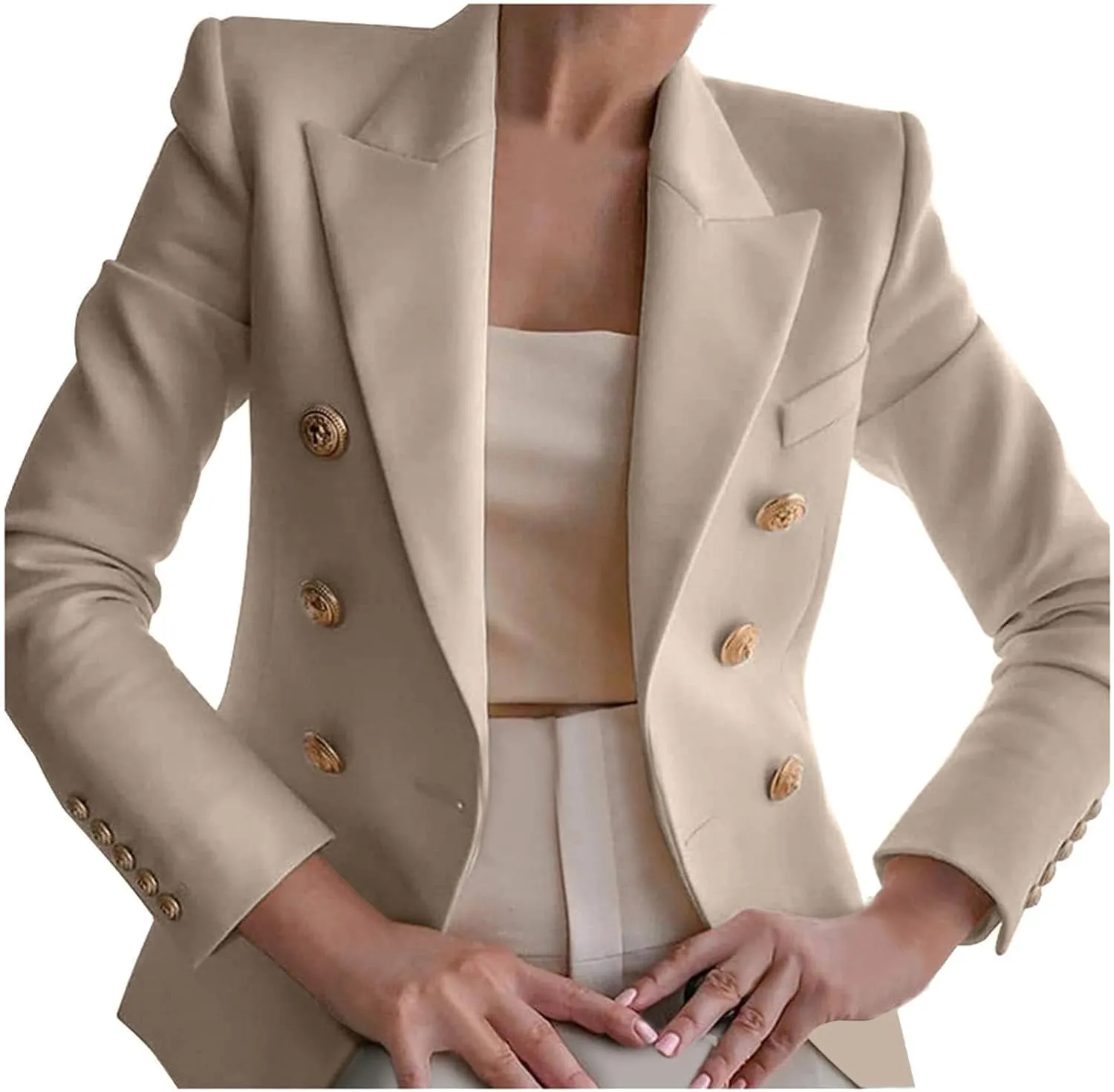 Womens Casual Blazers Open Front,Outwear Jacket Suit Work Lady Solid Elegant Office Button Blazers for Women Business