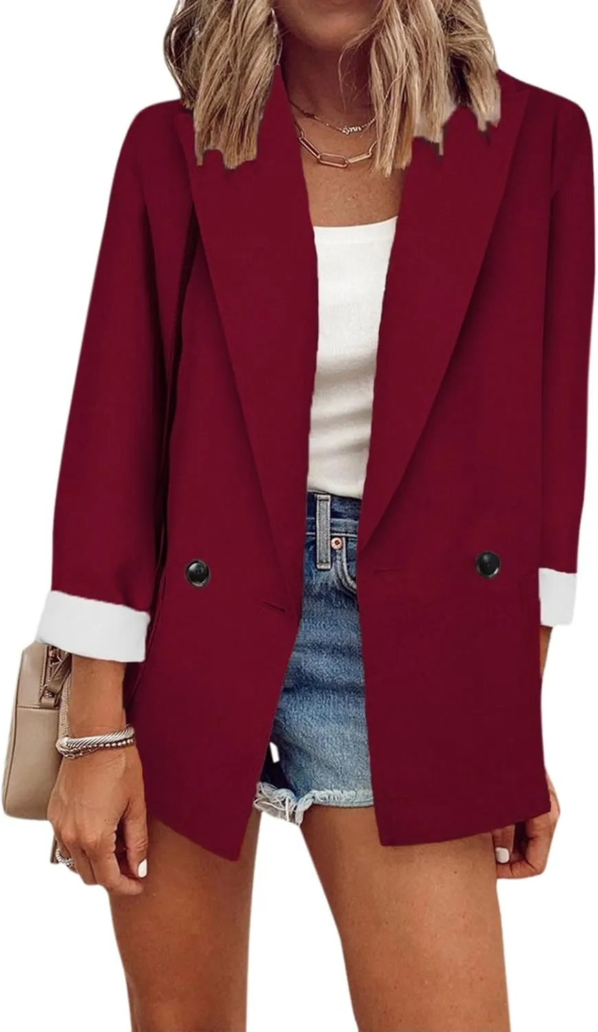 Womens Casual Blazers Open Front,Outwear Jacket Suit Work Lady Solid Elegant Office Button Blazers for Women Business