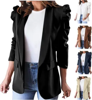 Womens Casual Blazers Puff Sleeve Suit Jacket Open Front Cardigan Jacket Work Office Blazer Business Outfits Tops