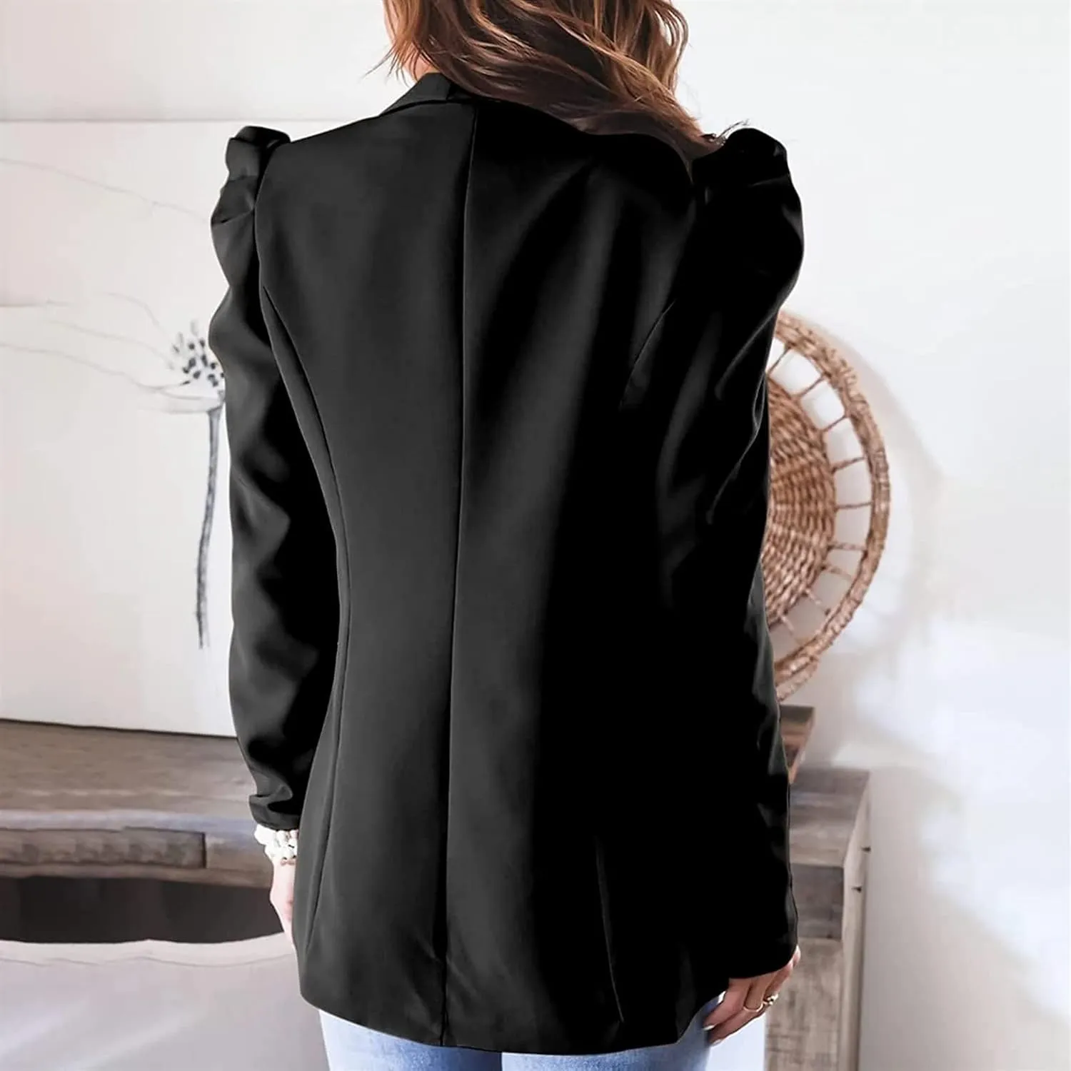 Womens Casual Blazers Puff Sleeve Suit Jacket Open Front Cardigan Jacket Work Office Blazer Business Outfits Tops