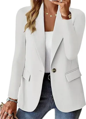 Womens Casual Blazers Work Business Open Front Long Sleeve Suit Jacket Notch Lapel Button Boyfriend Blazer