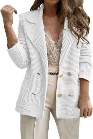 Womens Casual Long Sleeve Blazers Business Casual Jacket Textured Button Coat Lightweight Cardigans with Pockets