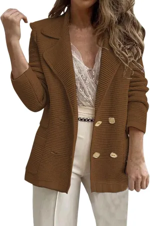 Womens Casual Long Sleeve Blazers Business Casual Jacket Textured Button Coat Lightweight Cardigans with Pockets