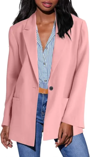 Women's Casual Long Sleeve Blazers Open Front Notched Lapel Suit Blazer Shoulder Pads Fall Fashion Boyfriend Blazer