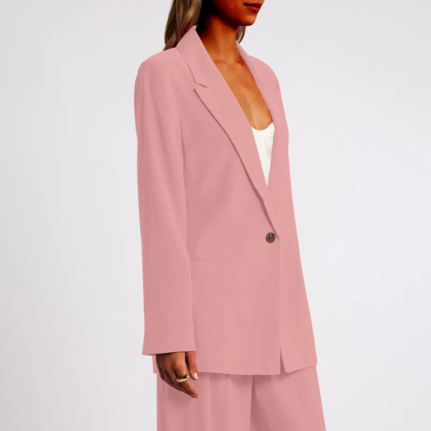 Women's Casual Long Sleeve Blazers Open Front Notched Lapel Suit Blazer Shoulder Pads Fall Fashion Boyfriend Blazer