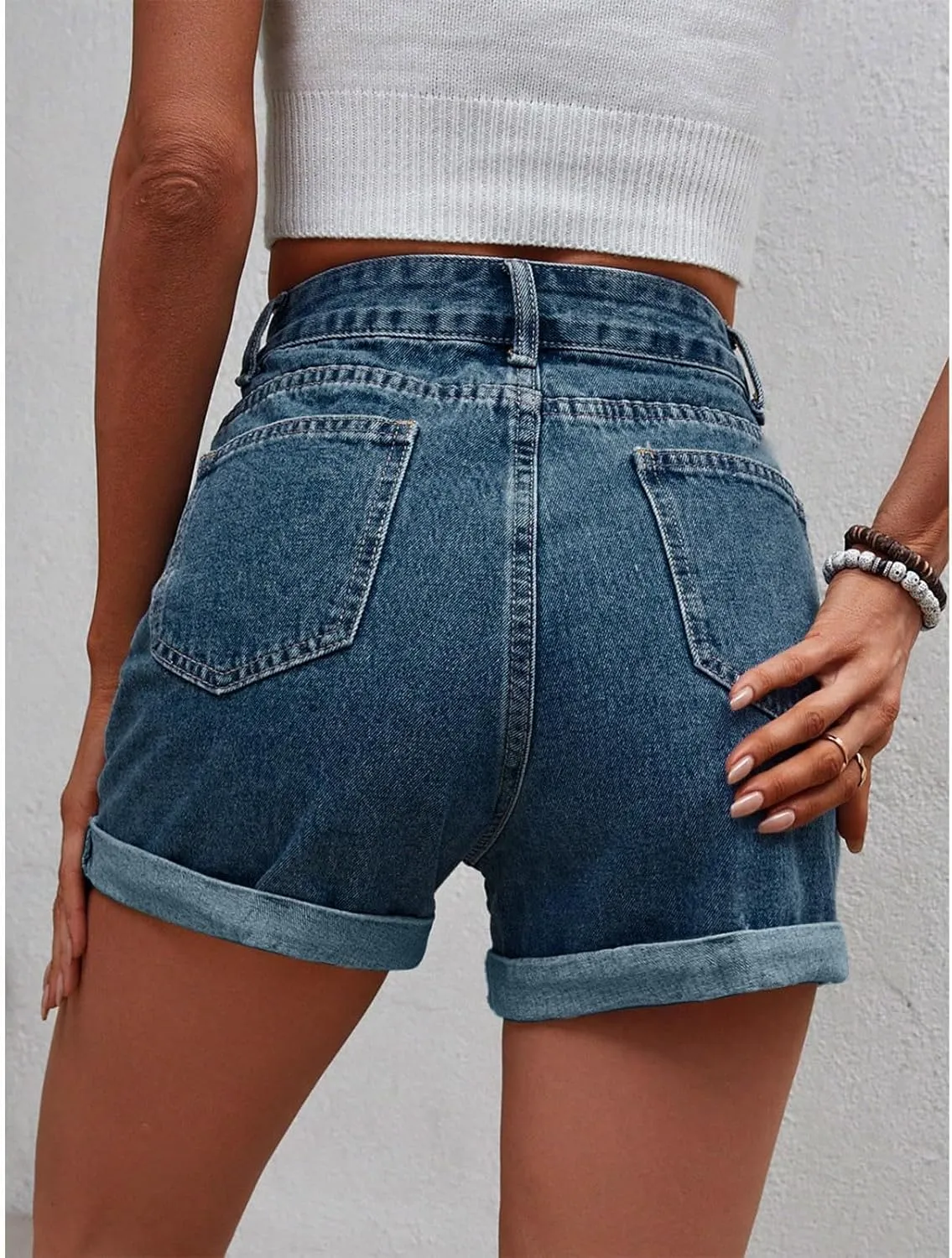 Womens Classic Mid-High Waisted Denims Shorts Mini Ripped Straight Leg Jeans Shorts Stretchy Summer Hot Short Pants