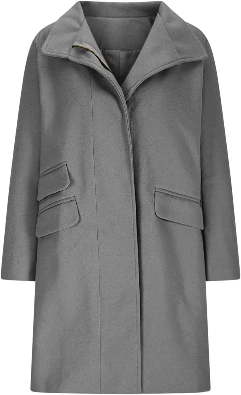 Women's Classic Open Front Casual Jacket Coat, Winter Wool Blend Over Pea Coats Long Sleeve Zip Up Comfy Outerwear