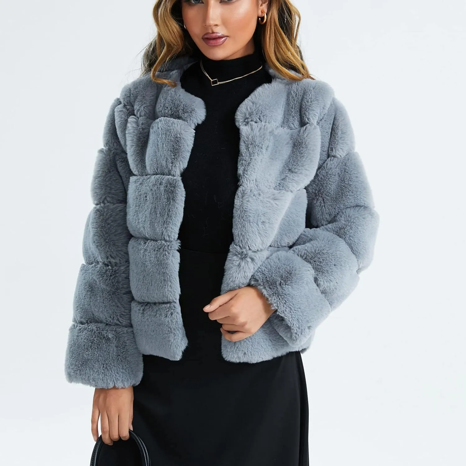Women's Coats Winter Fleece Cropped Jacket Long Sleeve Open Front Cardigan Warm Outerwear Fall Clothes, S-2XL