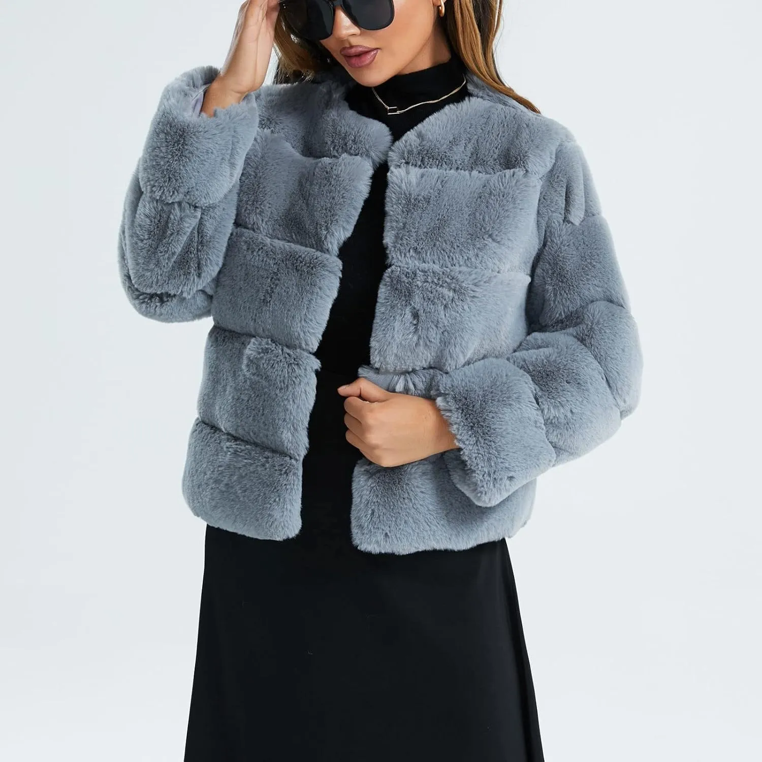 Women's Coats Winter Fleece Cropped Jacket Long Sleeve Open Front Cardigan Warm Outerwear Fall Clothes, S-2XL