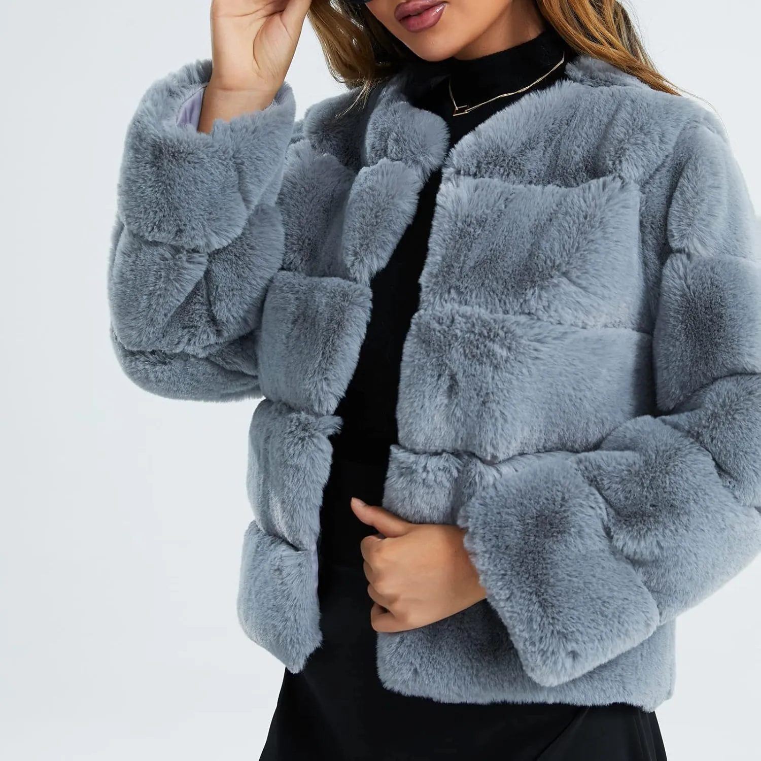 Women's Coats Winter Fleece Cropped Jacket Long Sleeve Open Front Cardigan Warm Outerwear Fall Clothes, S-2XL