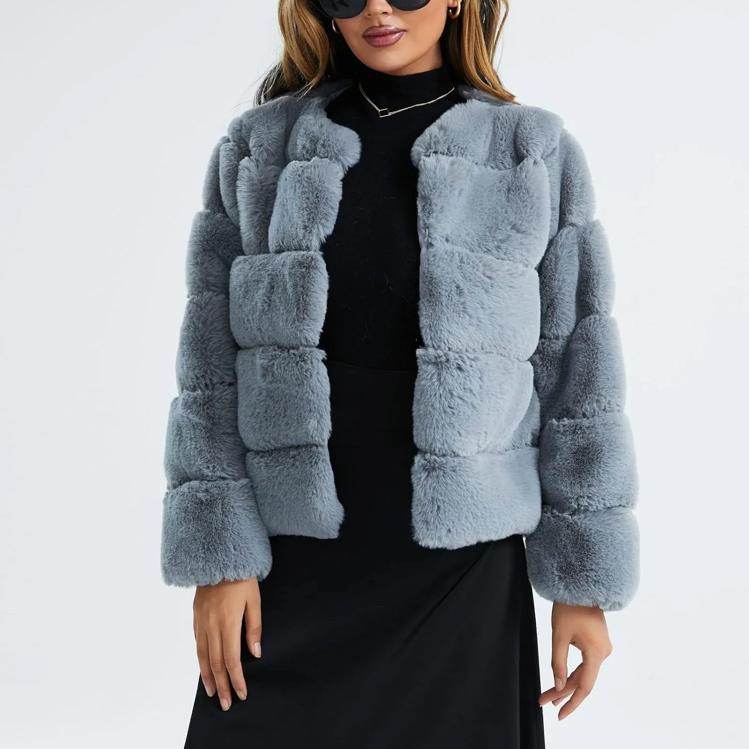 Women's Coats Winter Fleece Cropped Jacket Long Sleeve Open Front Cardigan Warm Outerwear Fall Clothes, S-2XL