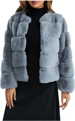 Women's Coats Winter Fleece Cropped Jacket Long Sleeve Open Front Cardigan Warm Outerwear Fall Clothes, S-2XL