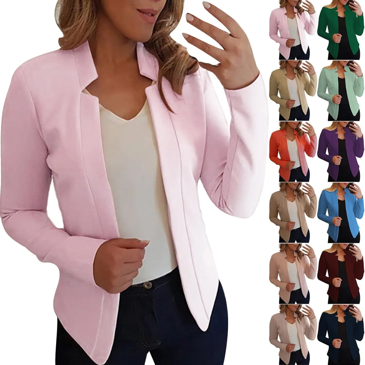 Women's Cropped Blazer Jacket Dressy Cardigan Lightweight Office Jacket Plus Size Open Front Suit Blazers Outerwear