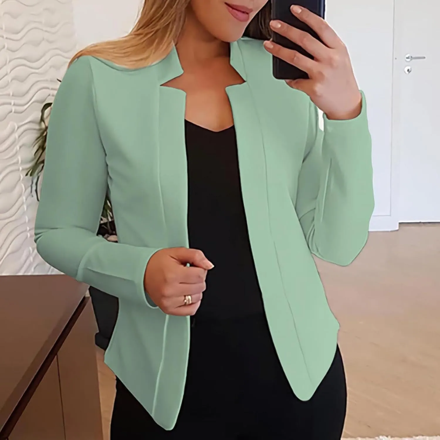 Women's Cropped Blazer Jacket Dressy Cardigan Lightweight Office Jacket Plus Size Open Front Suit Blazers Outerwear