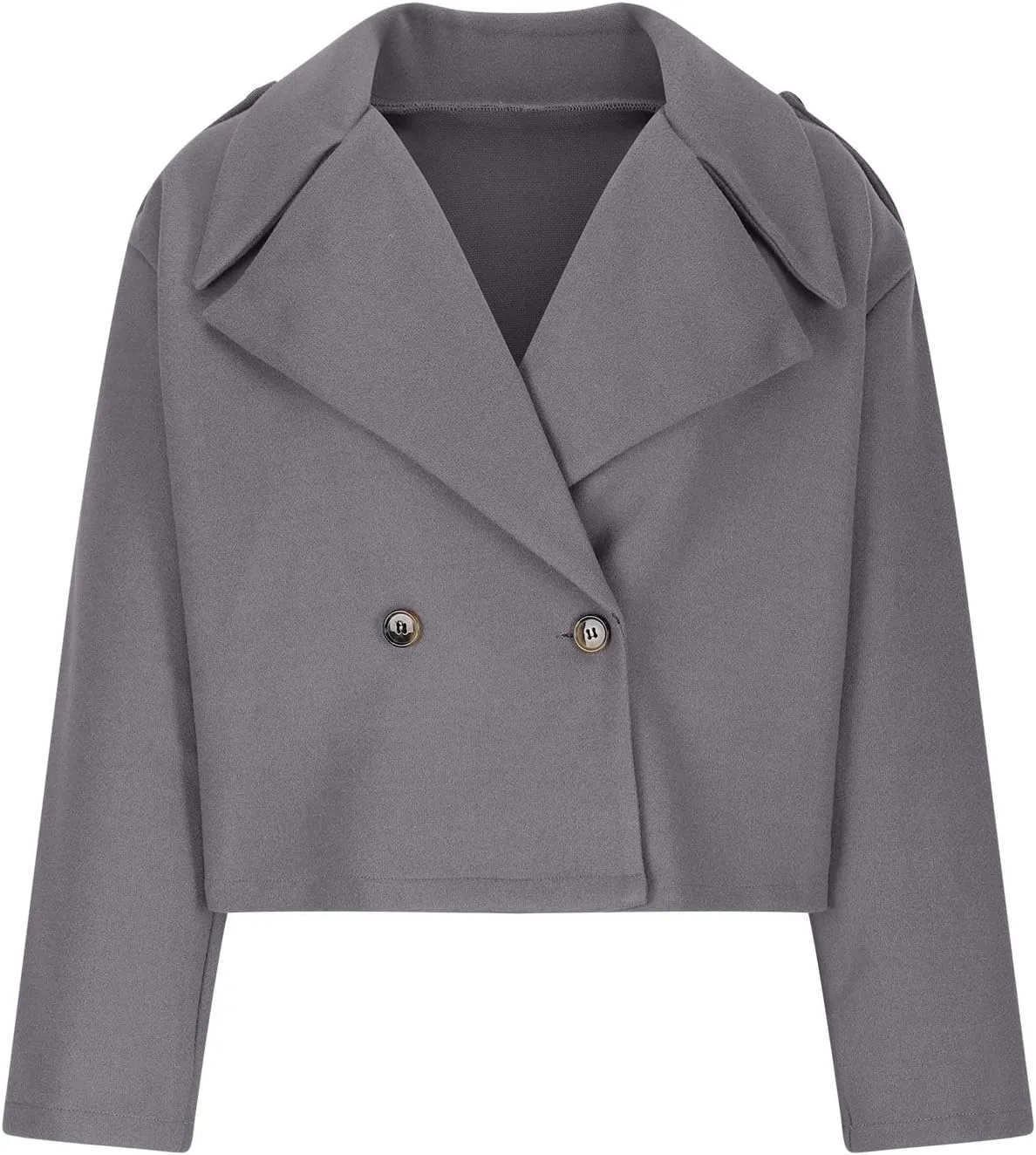 Womens Cropped Pea Coat Fall Winter Wool Blend Lapel Collar Short Jacket Comfy Thermal Chunky Long Sleeve Jackets