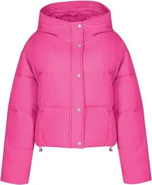 Women's Cropped Puffer Jackets Hooded Winter Coats Thicken Puffy Short Down Coats Quilted Lightweight Jackets Outerwear