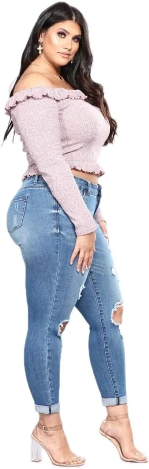 Womens Denim Jeans High Waist and Stretch Distressed Jeans with Holes Ladies Denim Pants High Waisted Jeans for Women