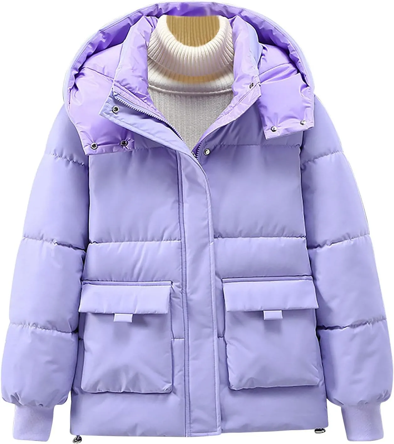 Women's Down Coats with Hood Thicken Winter Puffer Jackets Warm Puffy Quilted Jackets Padded Coats Parkas Outerwear