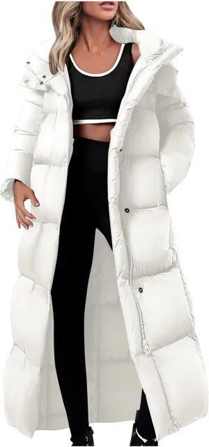 Womens Down Jacket with Hood Plus Size Thickened Winter Quilted Long Down Coats for Women Hooded Puffer Jacket