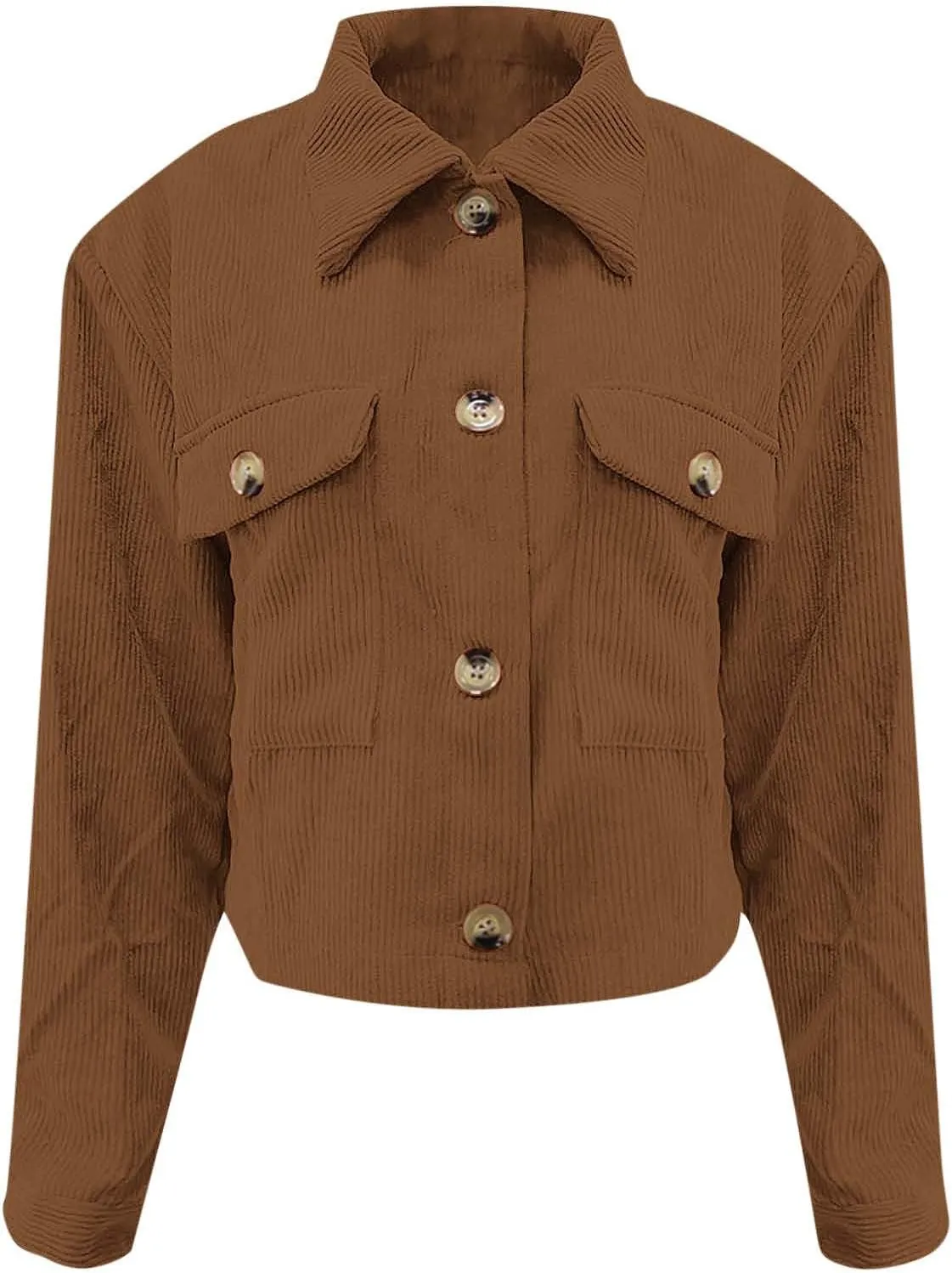 Womens Fashion Cropped Shackets Corduroy Button Down Crop Jackets Tops Long Sleeve Lapel Shirts Trendy Tops Jacket