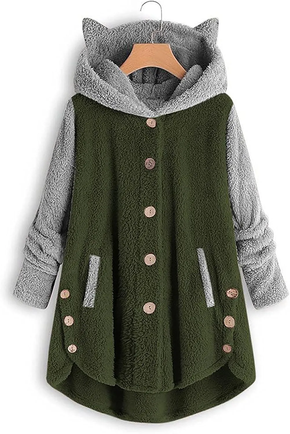 Womens Fleece Jacket 2024 Fall Winter Long Sleeve Button Sherpa Coats Cardigans Hood Fuzzy Outerwear with Pockets