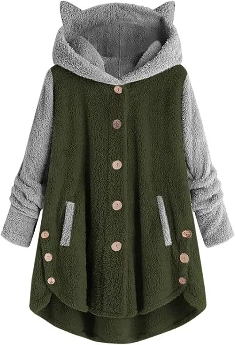 Womens Fleece Jacket 2024 Fall Winter Long Sleeve Button Sherpa Coats Cardigans Hood Fuzzy Outerwear with Pockets