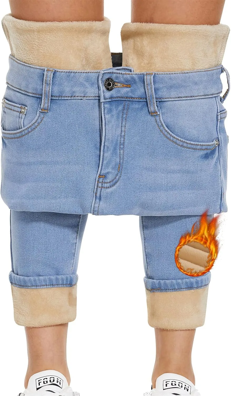 Women's Fleece Lined Jeans Thicken High Waisted Skinny Stretch Jeans for Women Winter Warm Flannel Lined Butt Lift Jeans