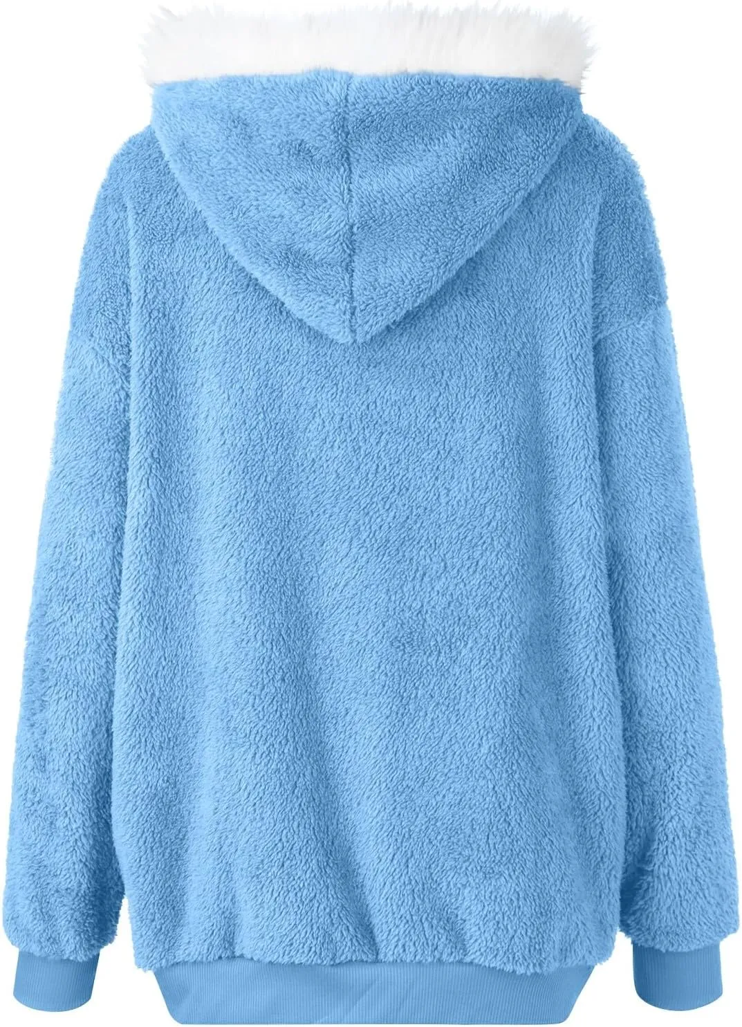 Womens Fleece Zip Up Jacket with Pockets Oversized Long Sherpa Hoodies Fuzzy Jackets Warm Teddy Coats