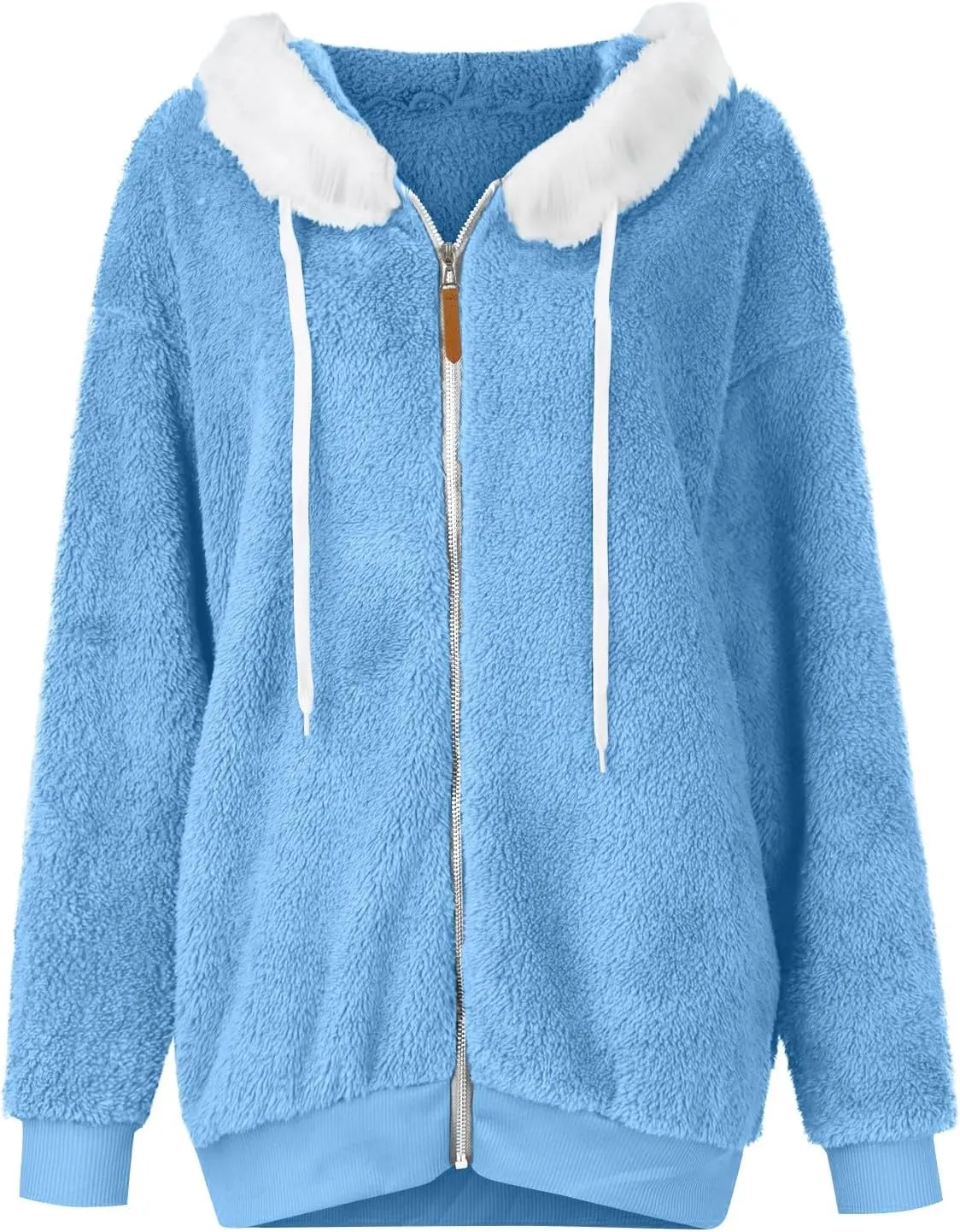 Womens Fleece Zip Up Jacket with Pockets Oversized Long Sherpa Hoodies Fuzzy Jackets Warm Teddy Coats