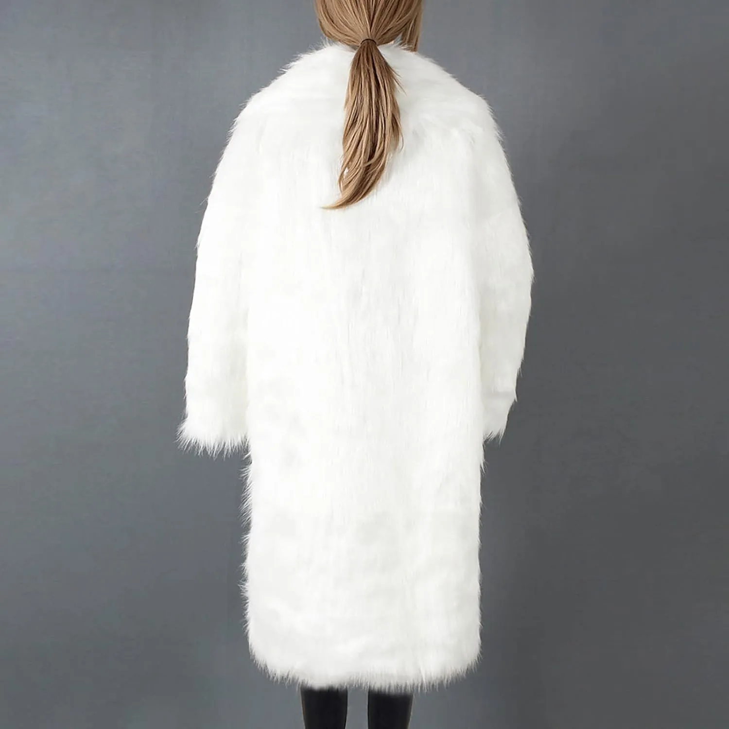 Women's Fluffy Jackets Fashion Casual Long Plush Solid Color Coat Thermal Cardigan Jacket, M-2XL