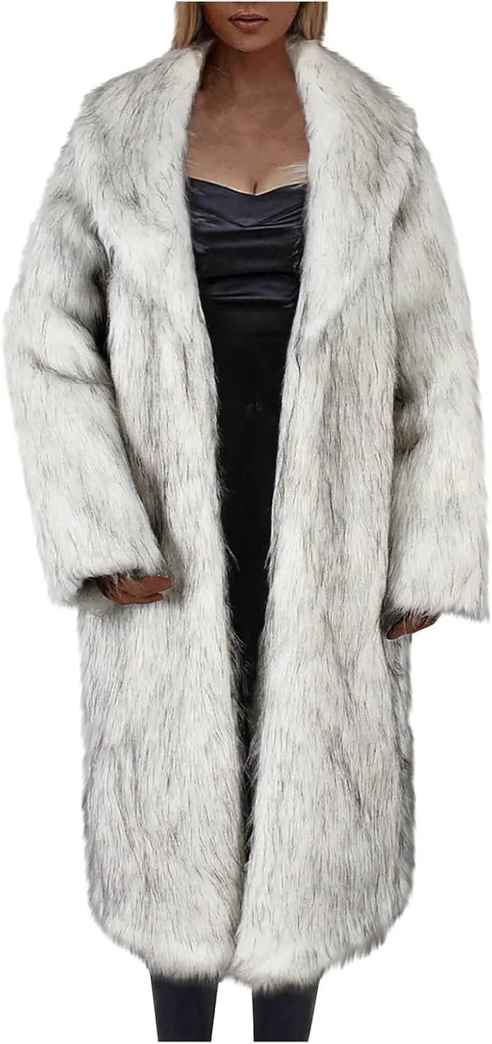 Women's Fluffy Jackets Fashion Casual Long Plush Solid Color Coat Thermal Cardigan Jacket, M-2XL