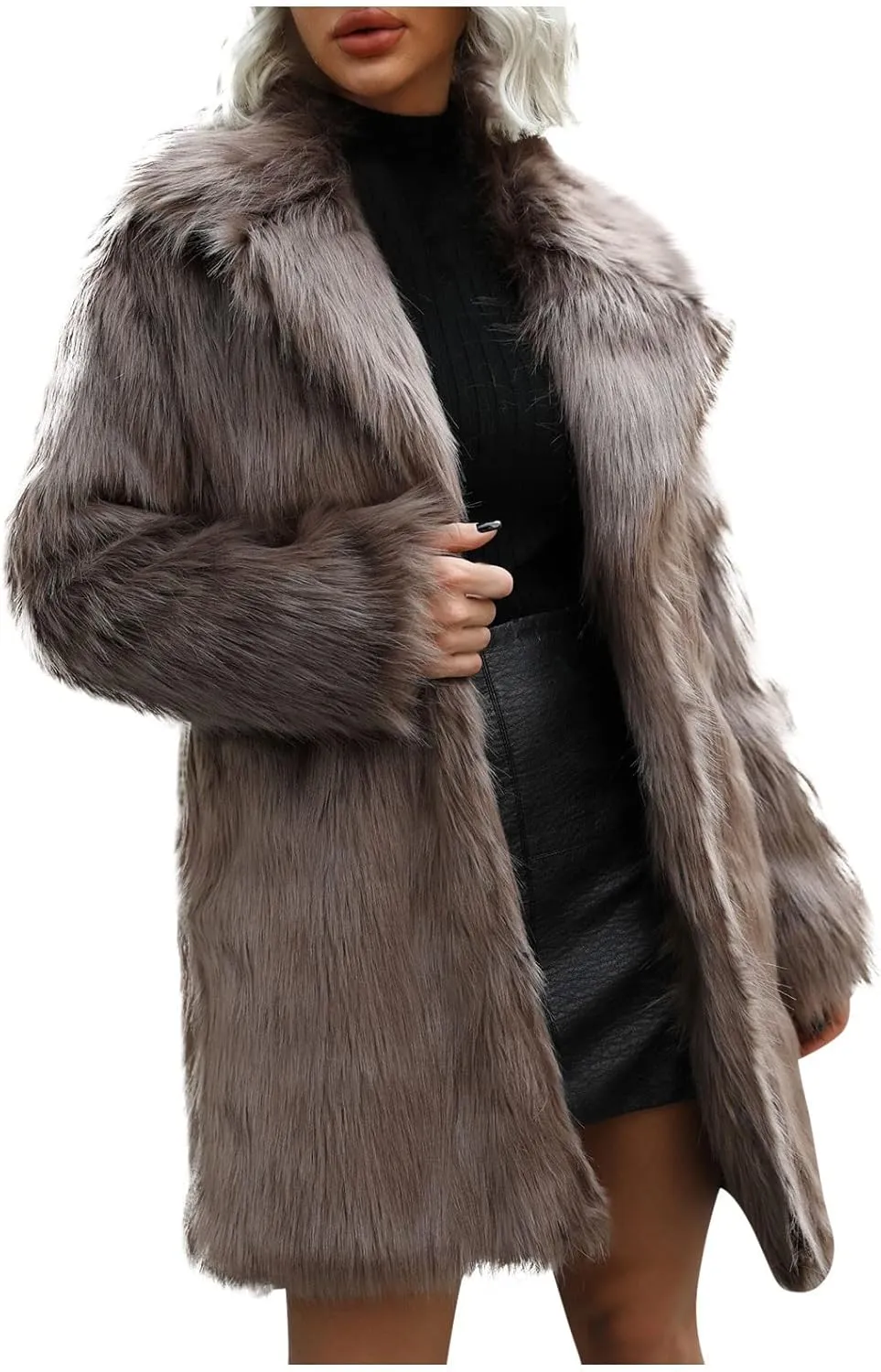 Women's Fluffy Jackets Fashion Casual Long Plush Solid Color Coat Thermal Cardigan Jacket, M-2XL