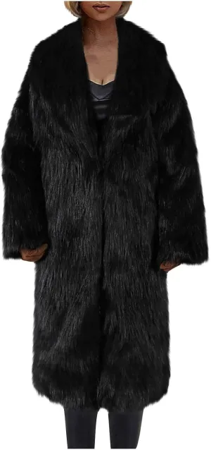 Women's Fluffy Jackets Fashion Casual Long Plush Solid Color Coat Thermal Cardigan Jacket, M-2XL